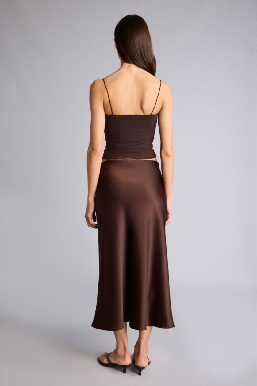 Kadın Kahve A Kesim Saten Etek