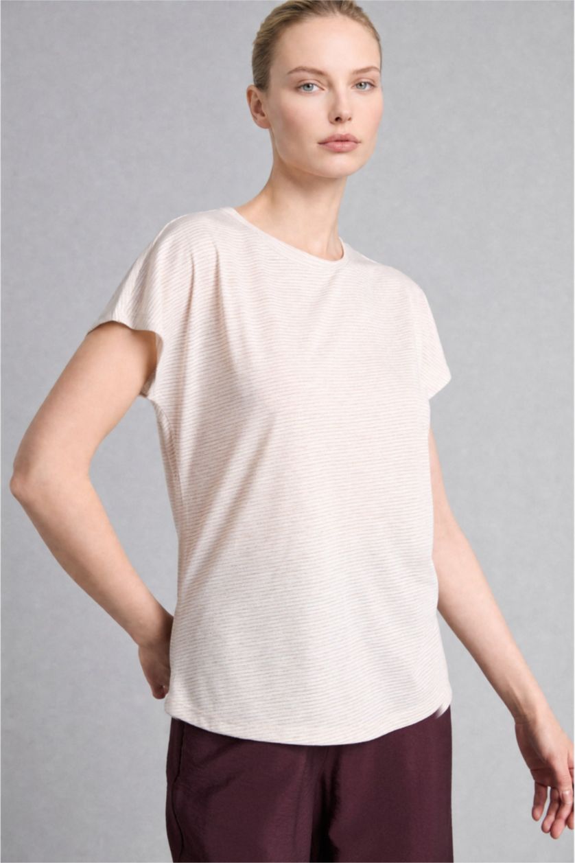 Women Beige Melange Short Sleeve T-Shirt