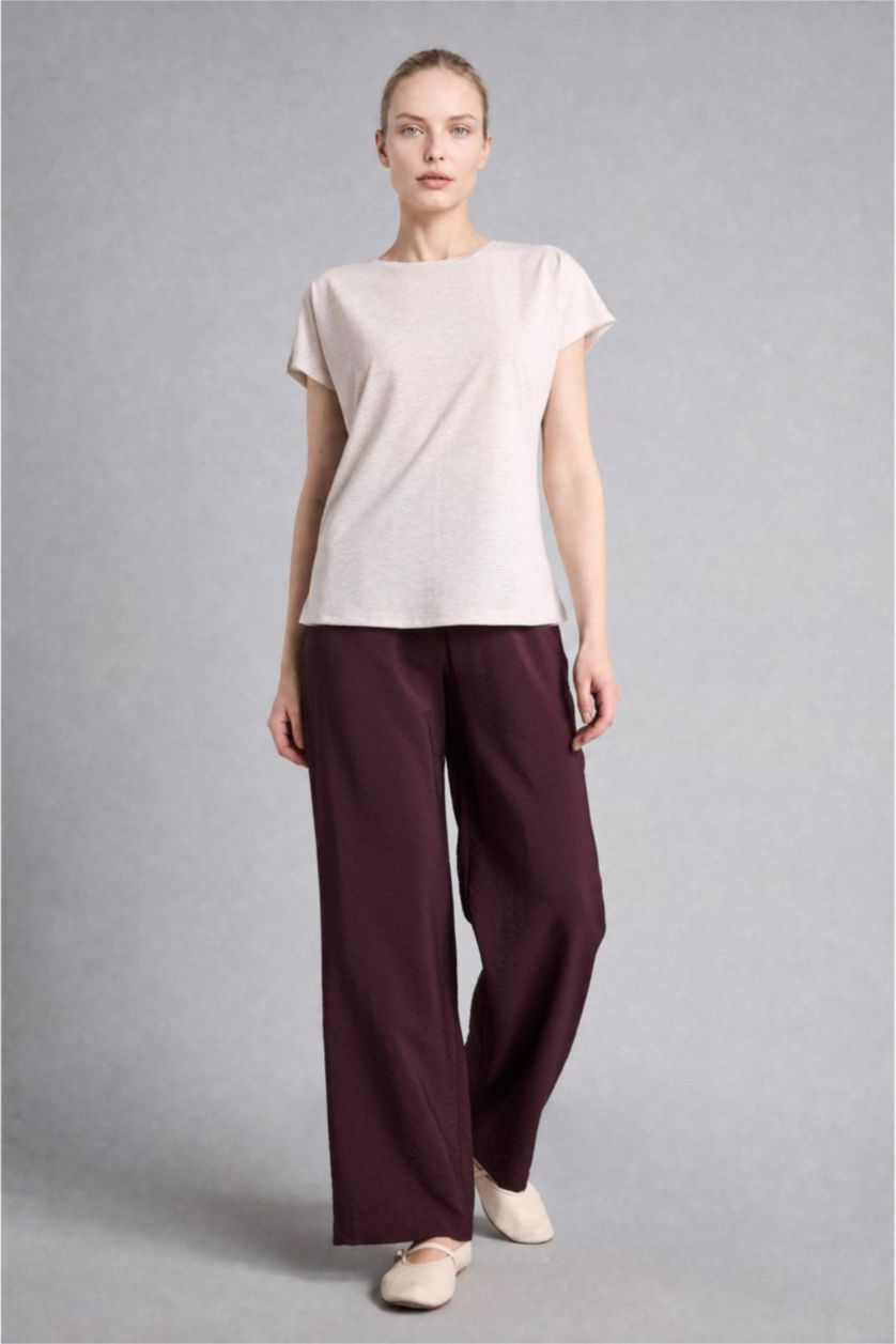 Women Beige Melange Short Sleeve T-Shirt
