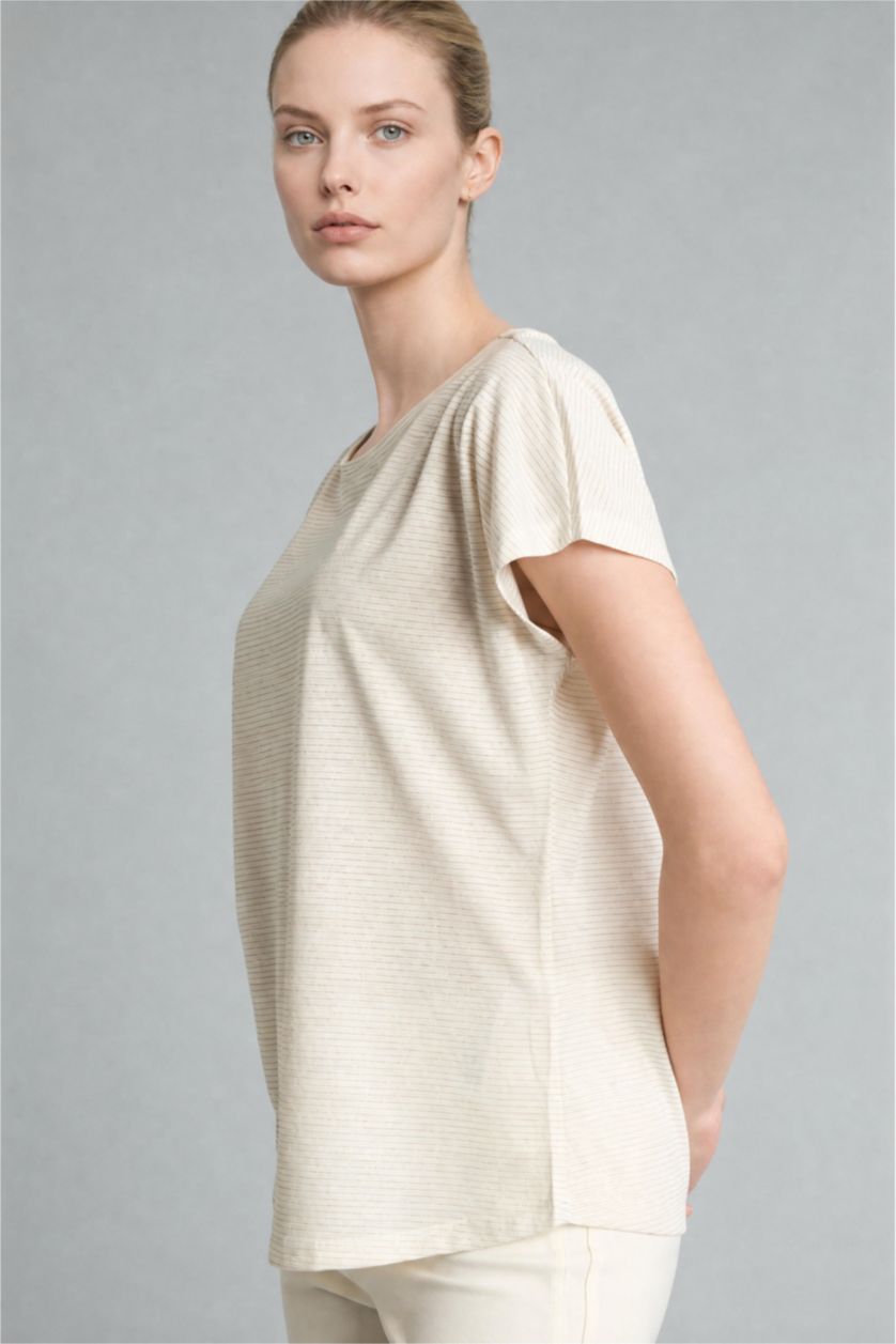 Women Ecru Crew Neck Short Sleeve T-Shirt