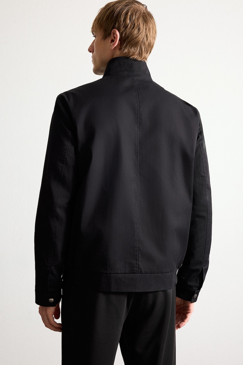 Men Black Regular Fit Cotton with Pockets Zip-Up High Neck Jacket