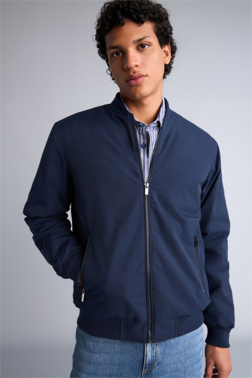 Erkek Lacivert Regular Fit Su İtici Mont
