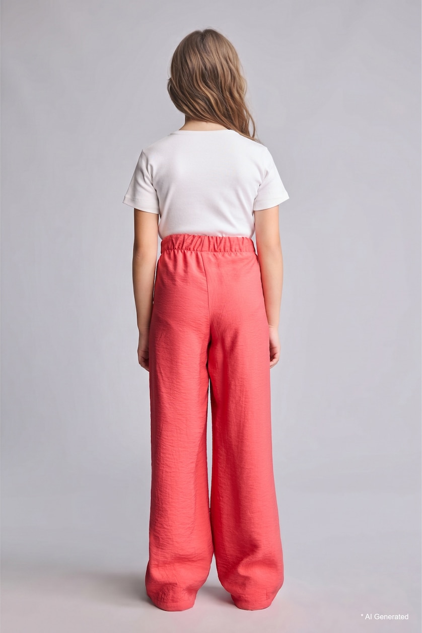 GIRLS & TEENS Coral Crinkle Viscose Trousers
