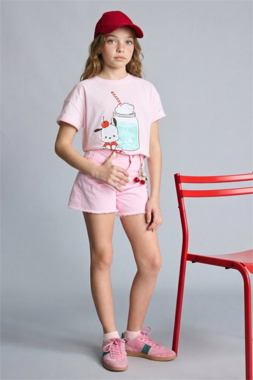 Kız Çocuk - Genç Kız Açık Pembe Gabardin Şort Kız Çocuk