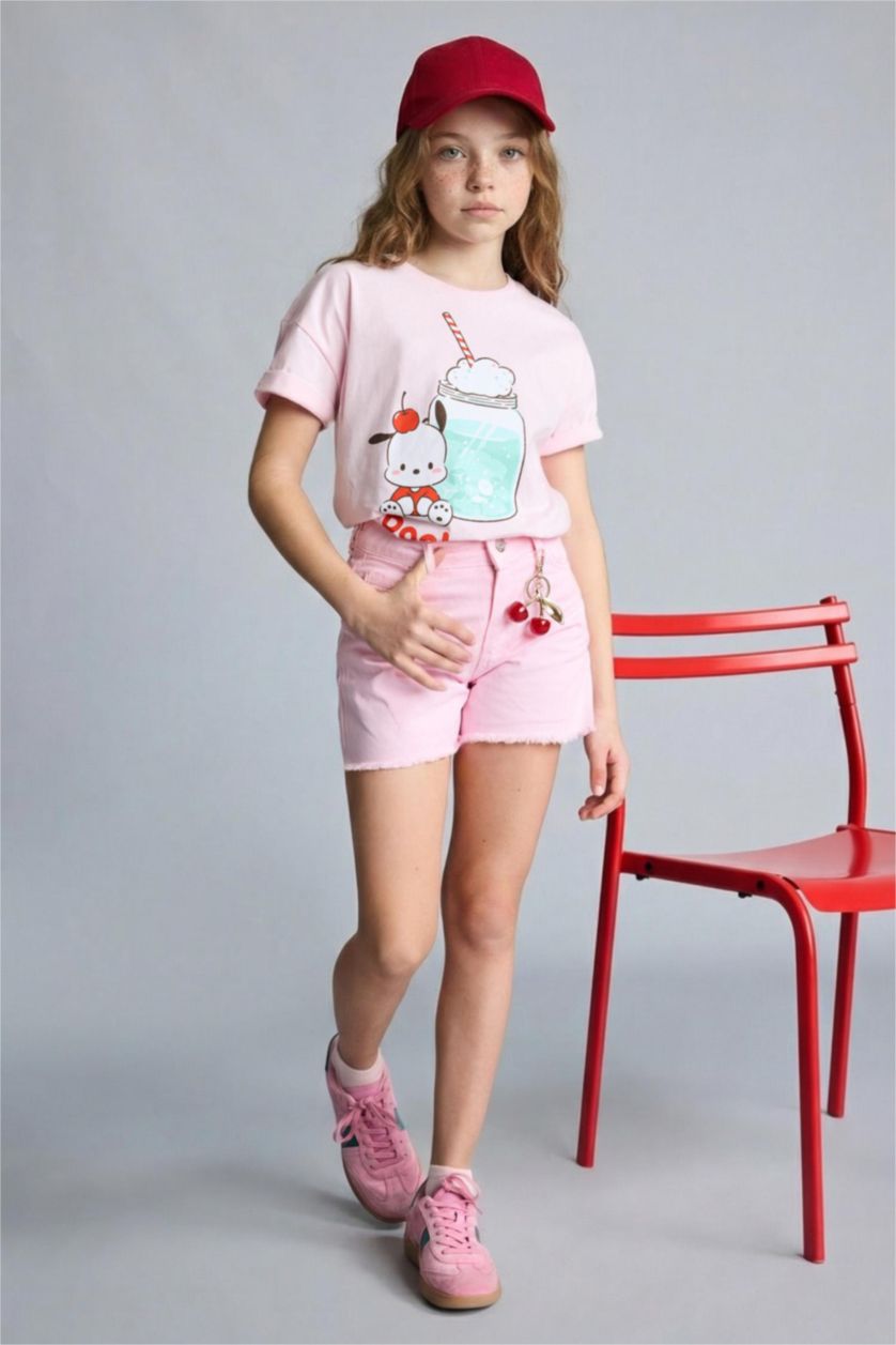 Kız Çocuk - Genç Kız Açık Pembe Gabardin Şort Kız Çocuk