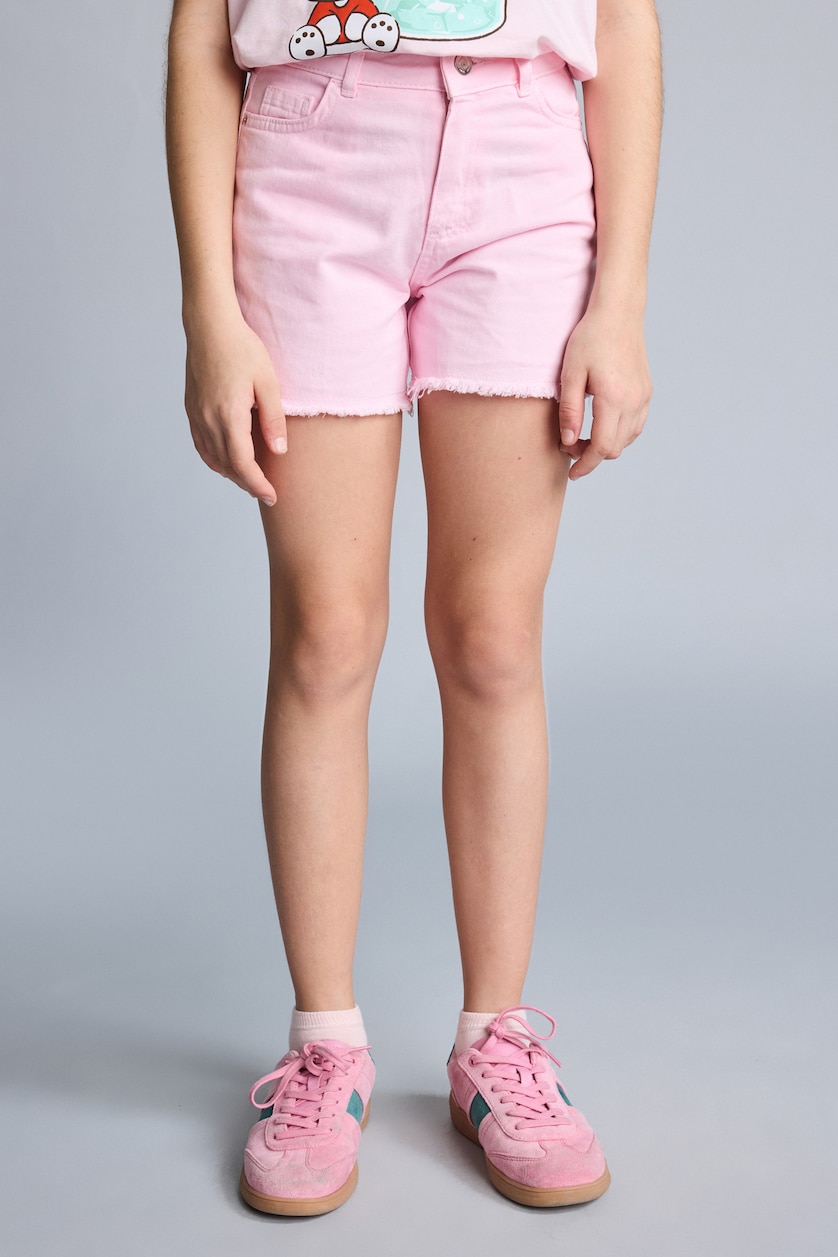 Kız Çocuk - Genç Kız Açık Pembe %100 Pamuk Gabardin Şort Kız Çocuk