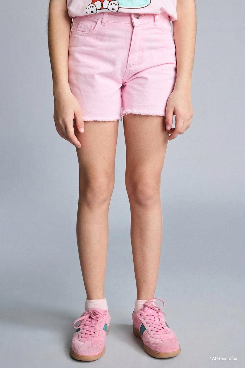 Kız Çocuk - Genç Kız Açık Pembe %100 Pamuk Gabardin Şort Kız Çocuk