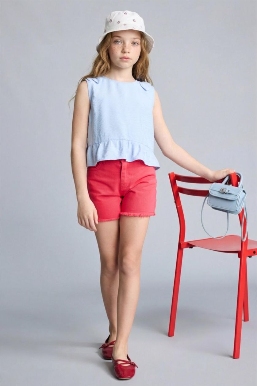 Kız Çocuk - Genç Kız Açık Kırmızı Gabardin Şort Kız Çocuk