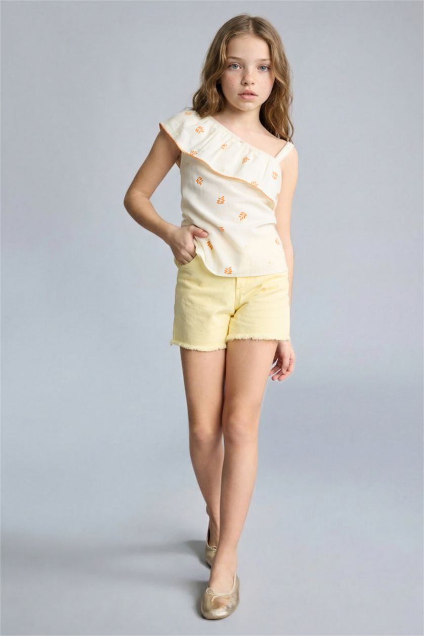 Kız Çocuk - Genç Kız Sarı Gabardin Şort Kız Çocuk