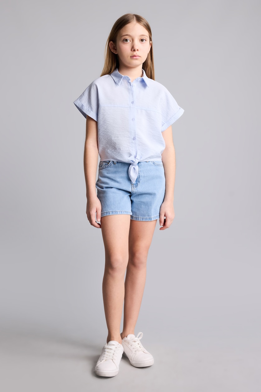 Girls & Teens Light Blue قميص بناتي قصة عادية