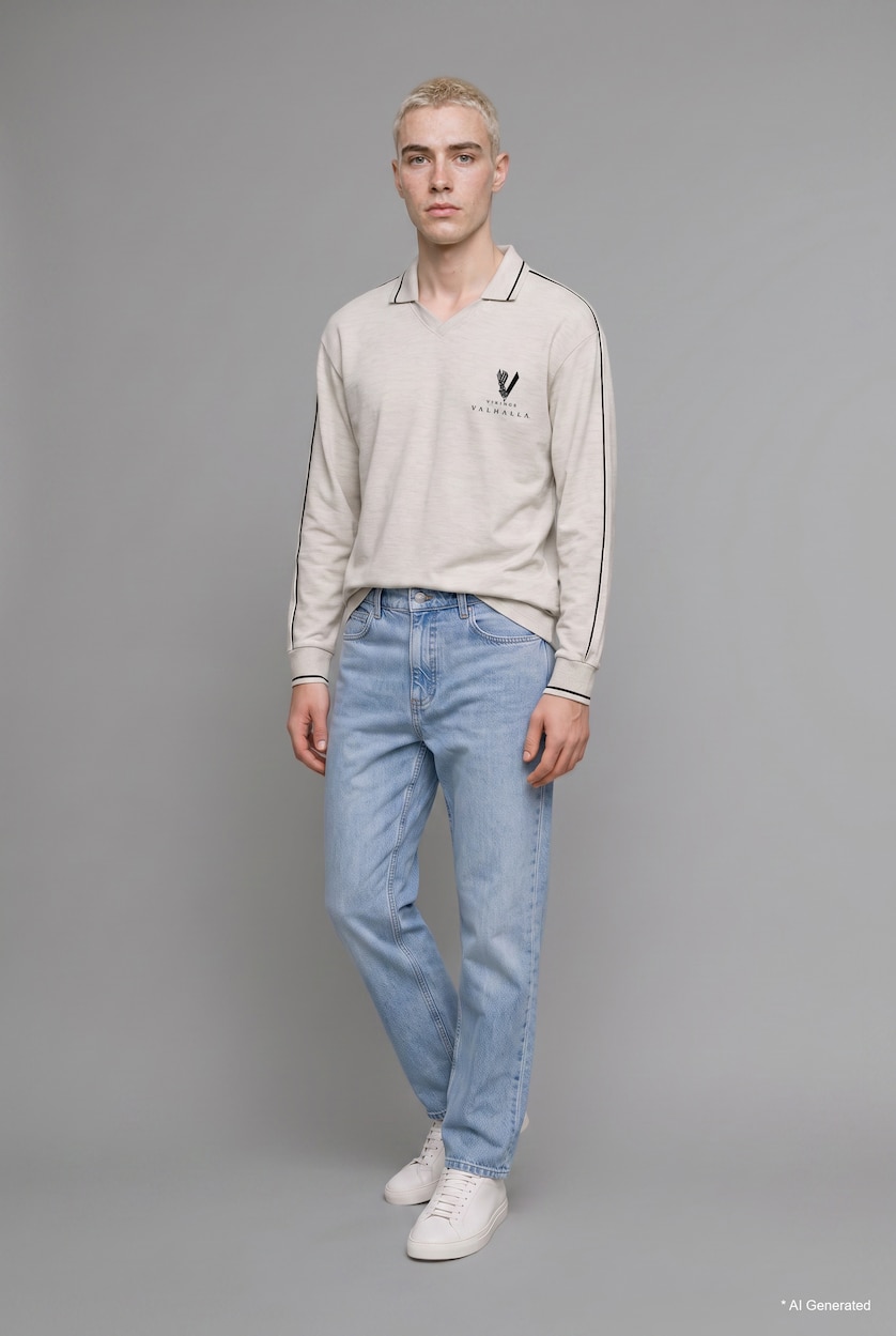 Men Grey Melange Boxy Fit Vikings Valhalla Printed Sweatshirt