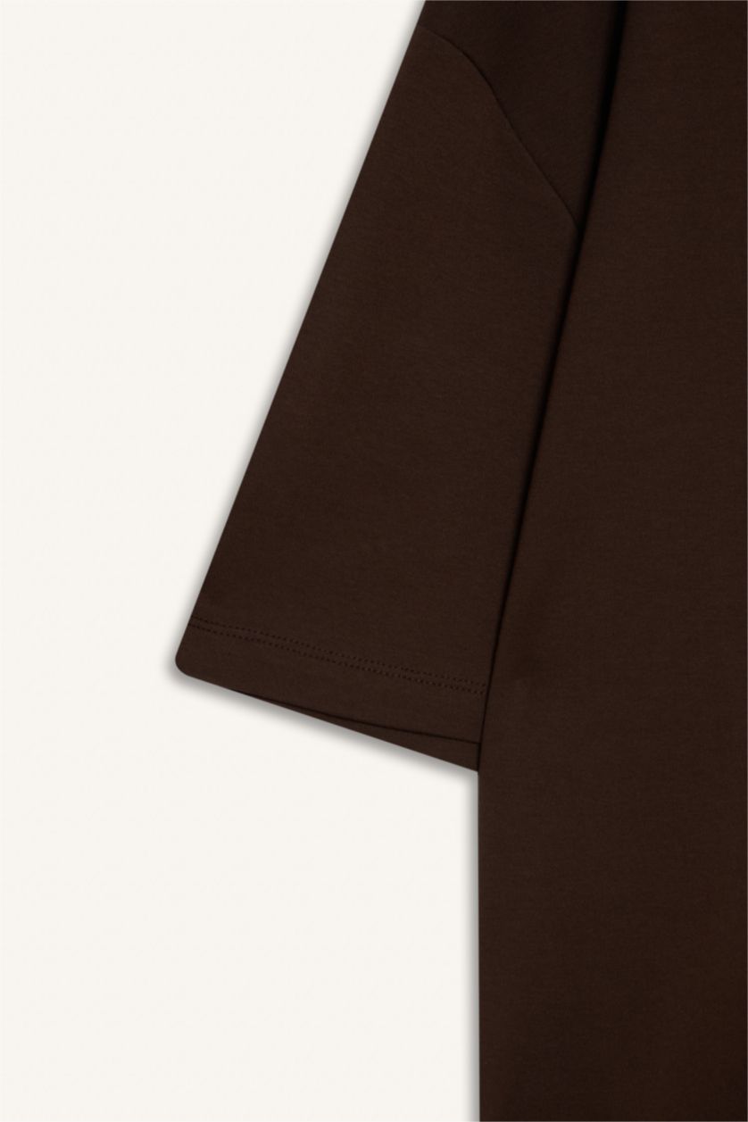 Erkek Kahve %100 Pamuk Büyük Beden Tişört