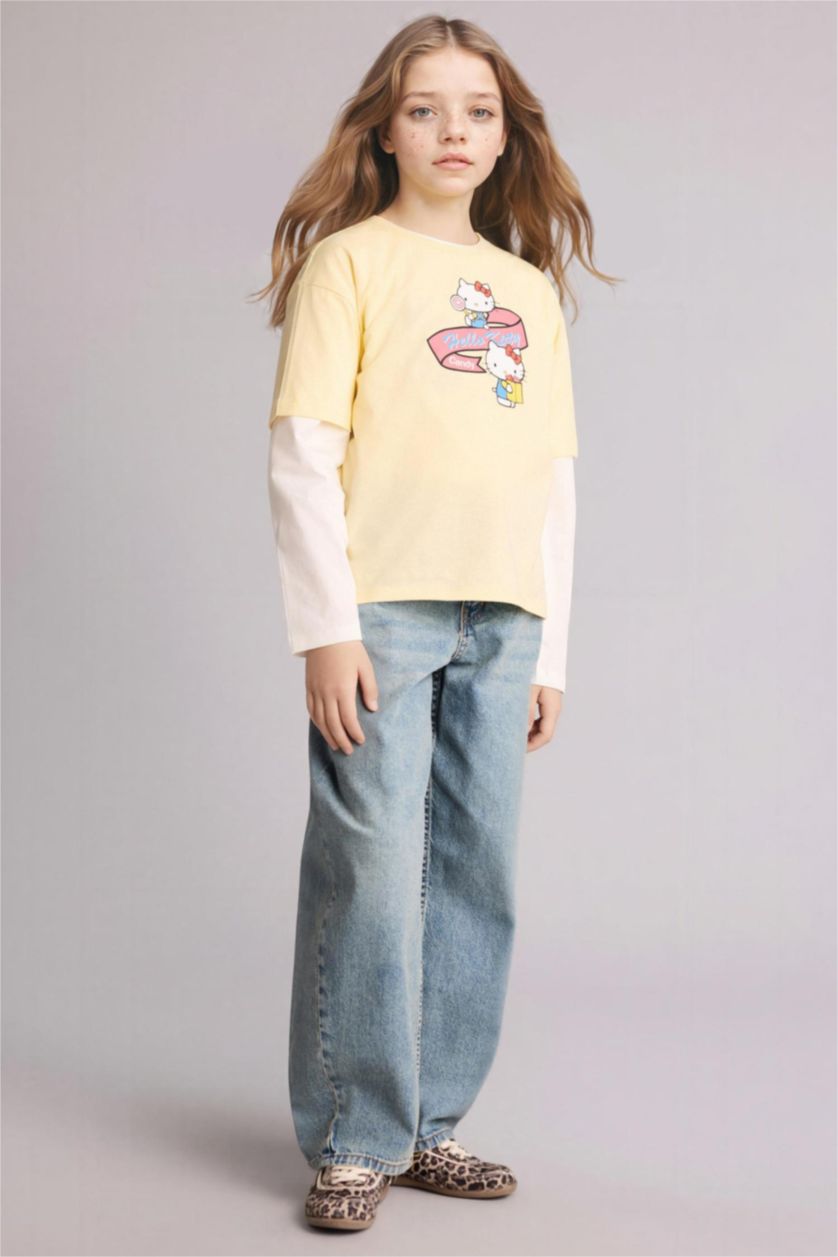 Kız Çocuk - Genç Kız Açık Sarı Hello Kıtty Oversıze Tişört Kız Çocuk