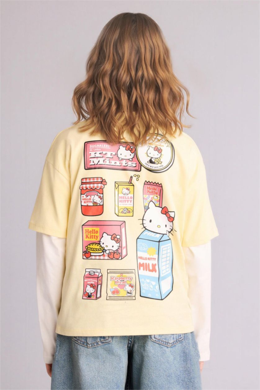 Kız Çocuk - Genç Kız Açık Sarı Hello Kıtty Oversıze Tişört Kız Çocuk