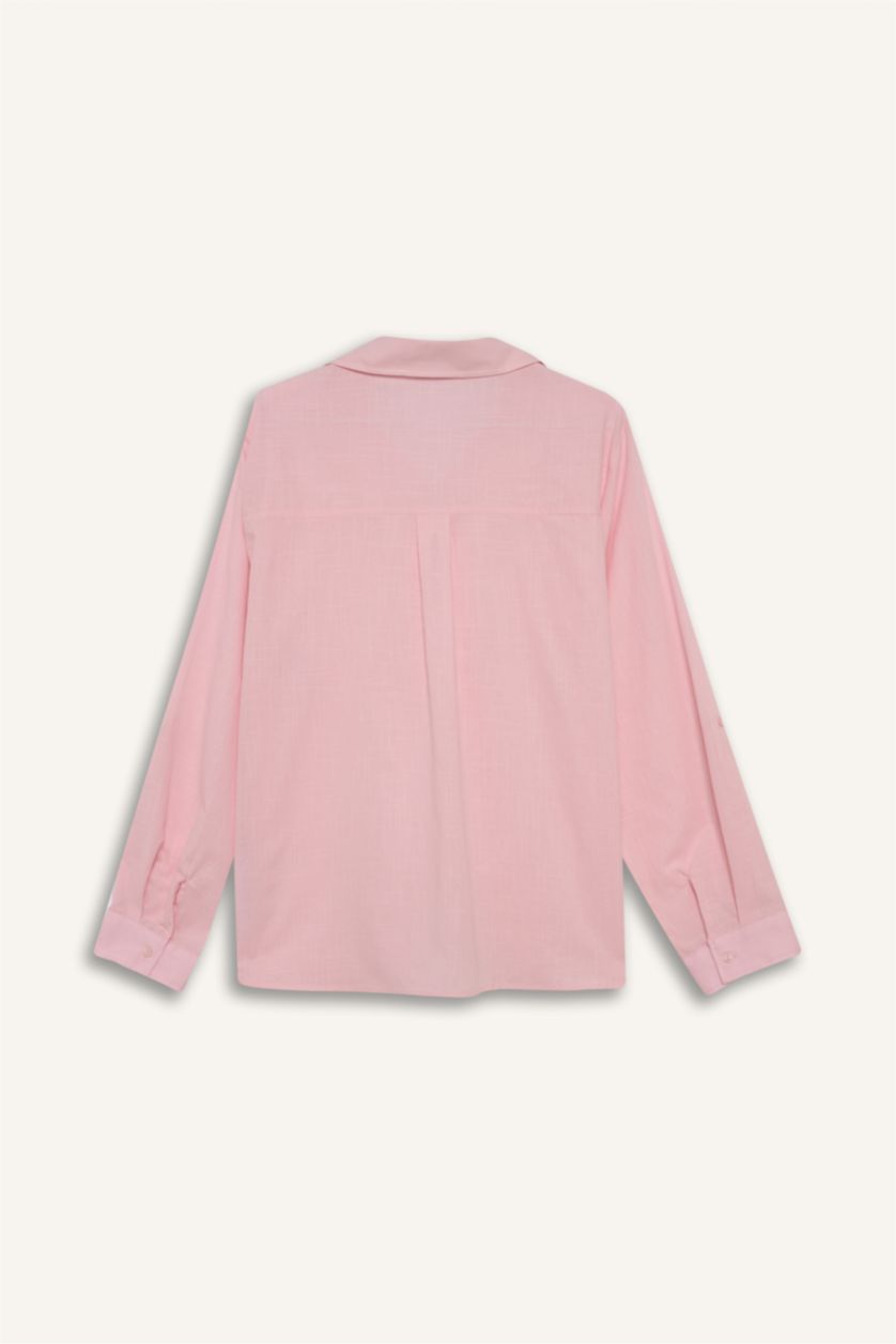 Kadın Açık Pembe Regular Fıt Gömlek Yaka Uzun Kollu Gömlek