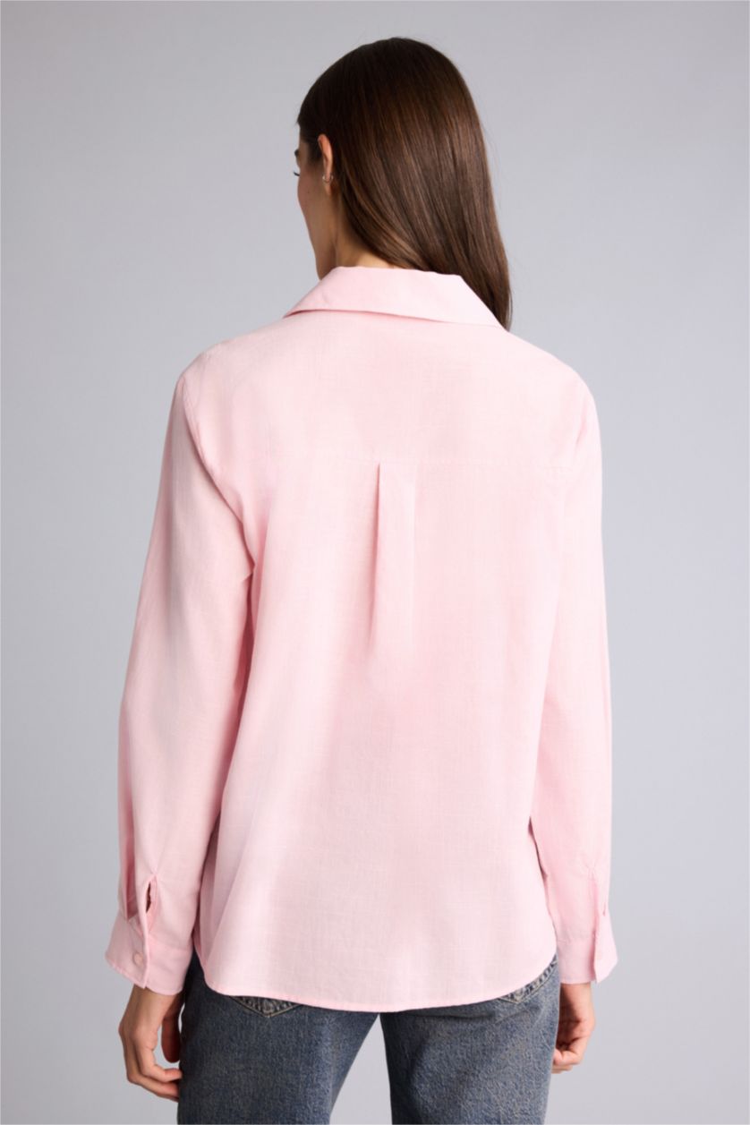 Kadın Açık Pembe Regular Fıt Uzun Kollu Gömlek