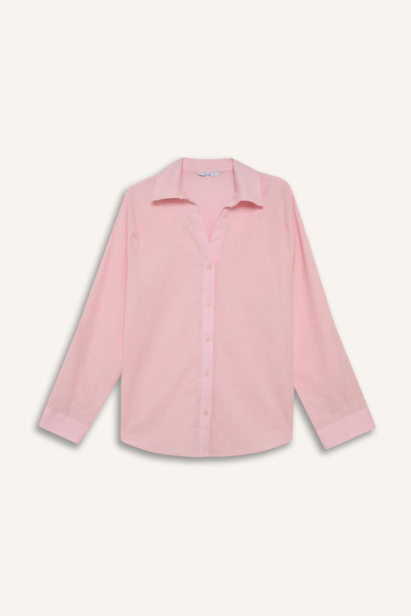 Kadın Açık Pembe Regular Fıt Uzun Kollu Gömlek
