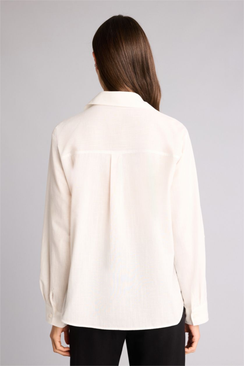 Kadın Beyaz Regular Fıt Gömlek Yaka Uzun Kollu Gömlek