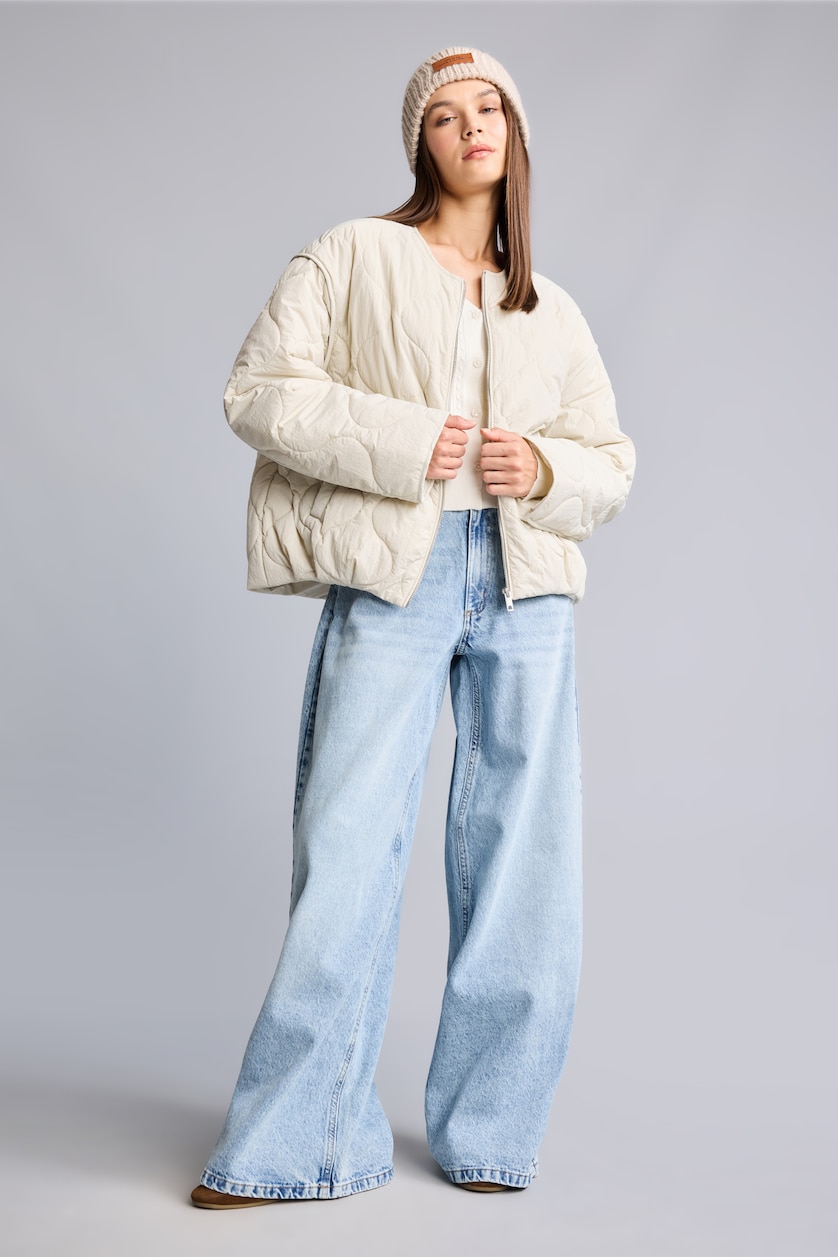 Kadın Ekru Kapitone Balloon Fit Mont