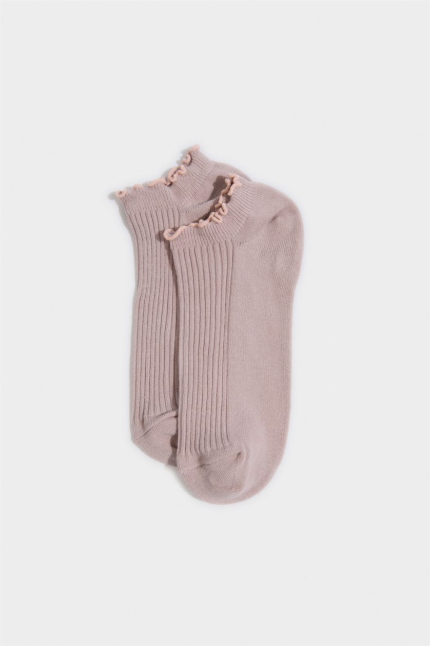 Kadın Bordo Kadın Fırfırlı 3'lü Pamuklu Patik Çorap