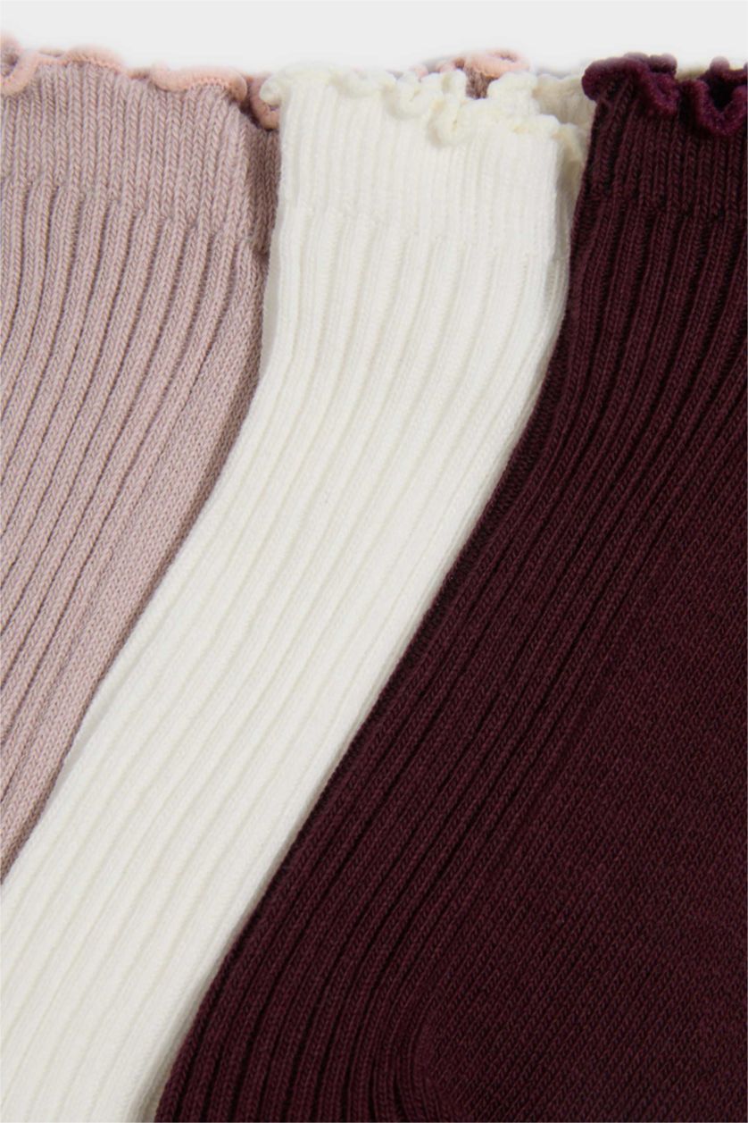 Kadın Bordo Kadın Fırfırlı 3'lü Pamuklu Patik Çorap