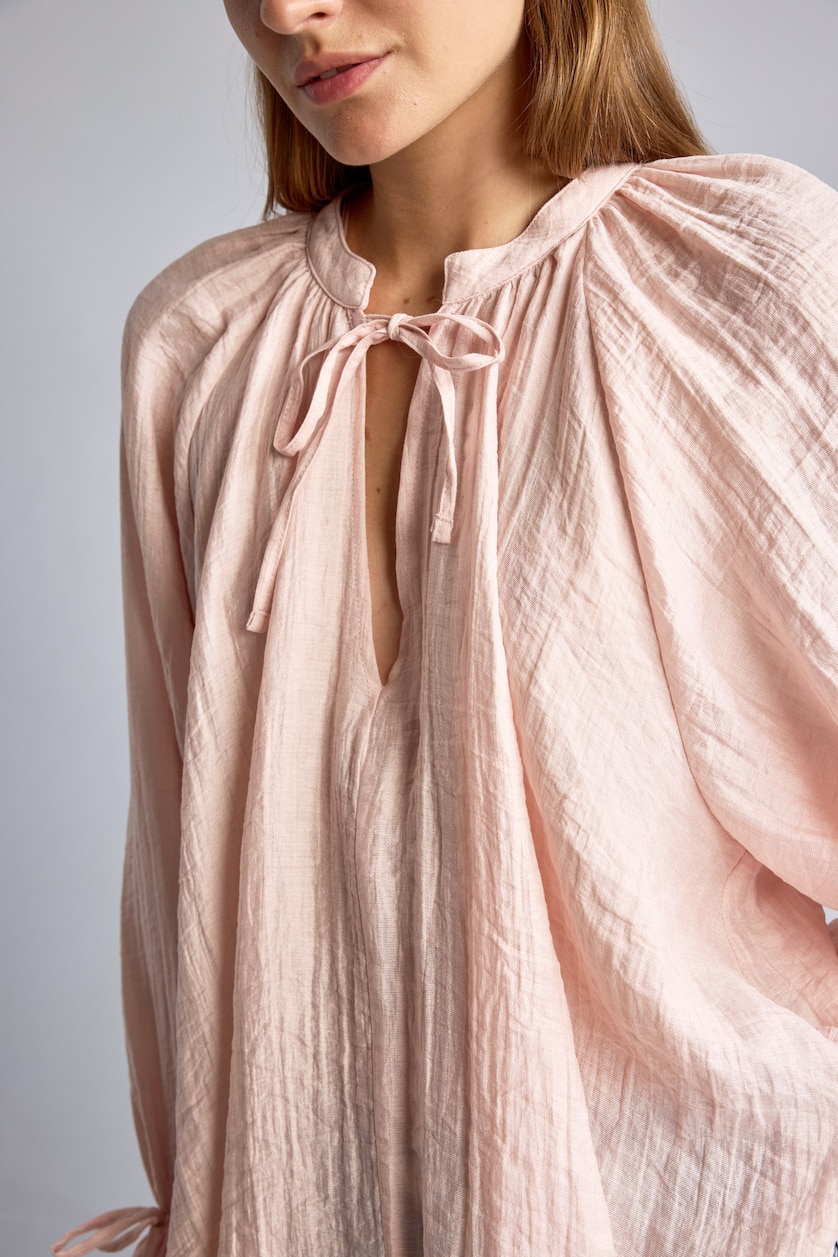 Kadın Pembe Oversize Hakim Yaka Bağcıklı Basic Bluz