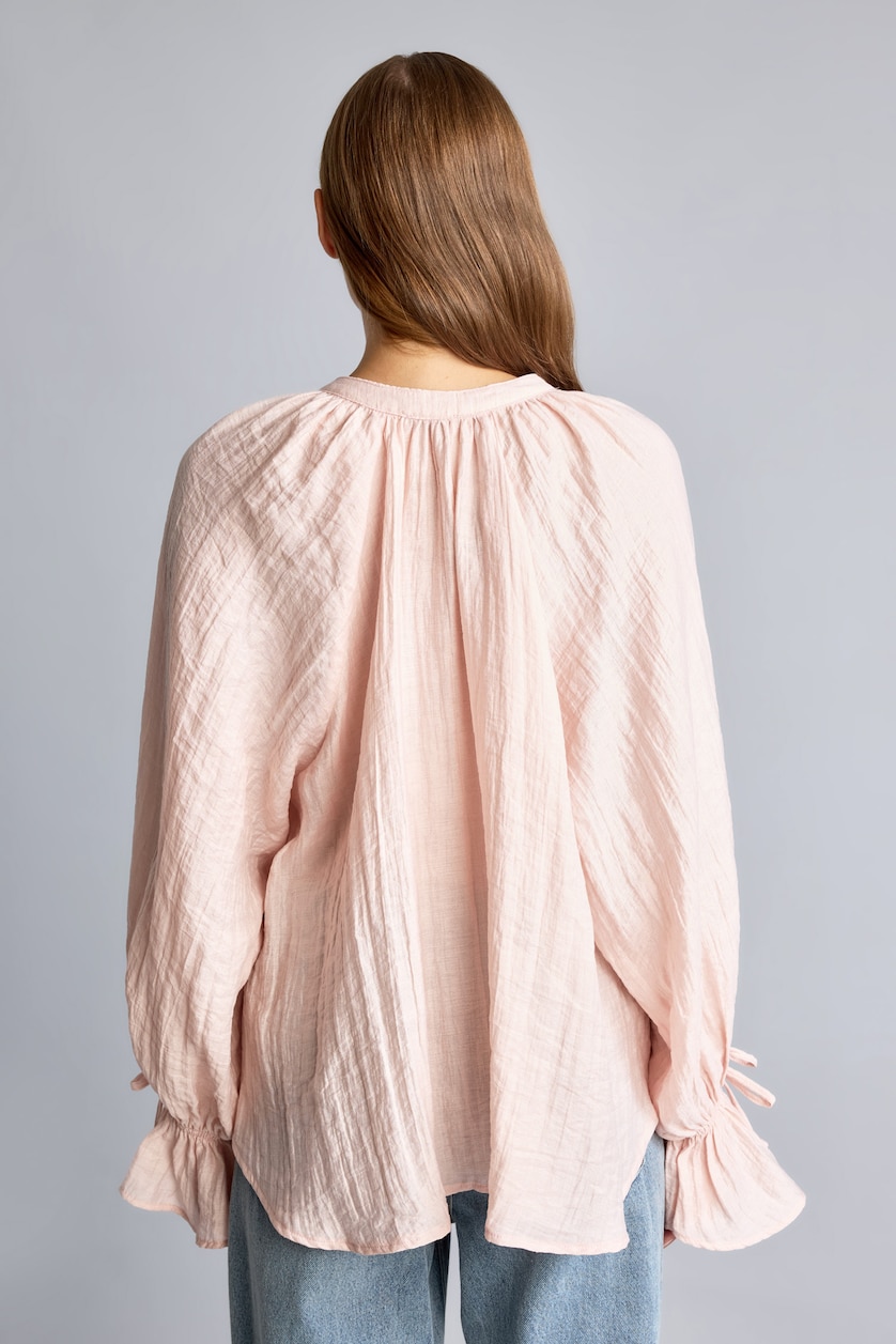 Kadın Pembe Oversize Hakim Yaka Bağcıklı Basic Bluz