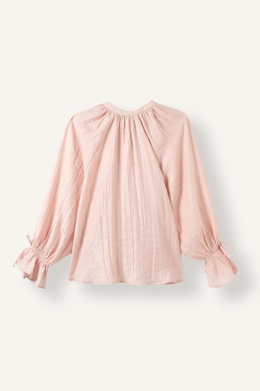 Kadın Pembe Oversize Hakim Yaka Bağcıklı Basic Bluz