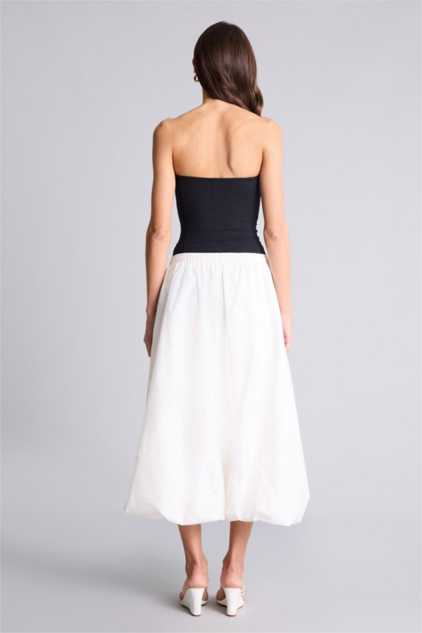 Woman White Balloon Fit Poplin Normal Waist Midi Skirt