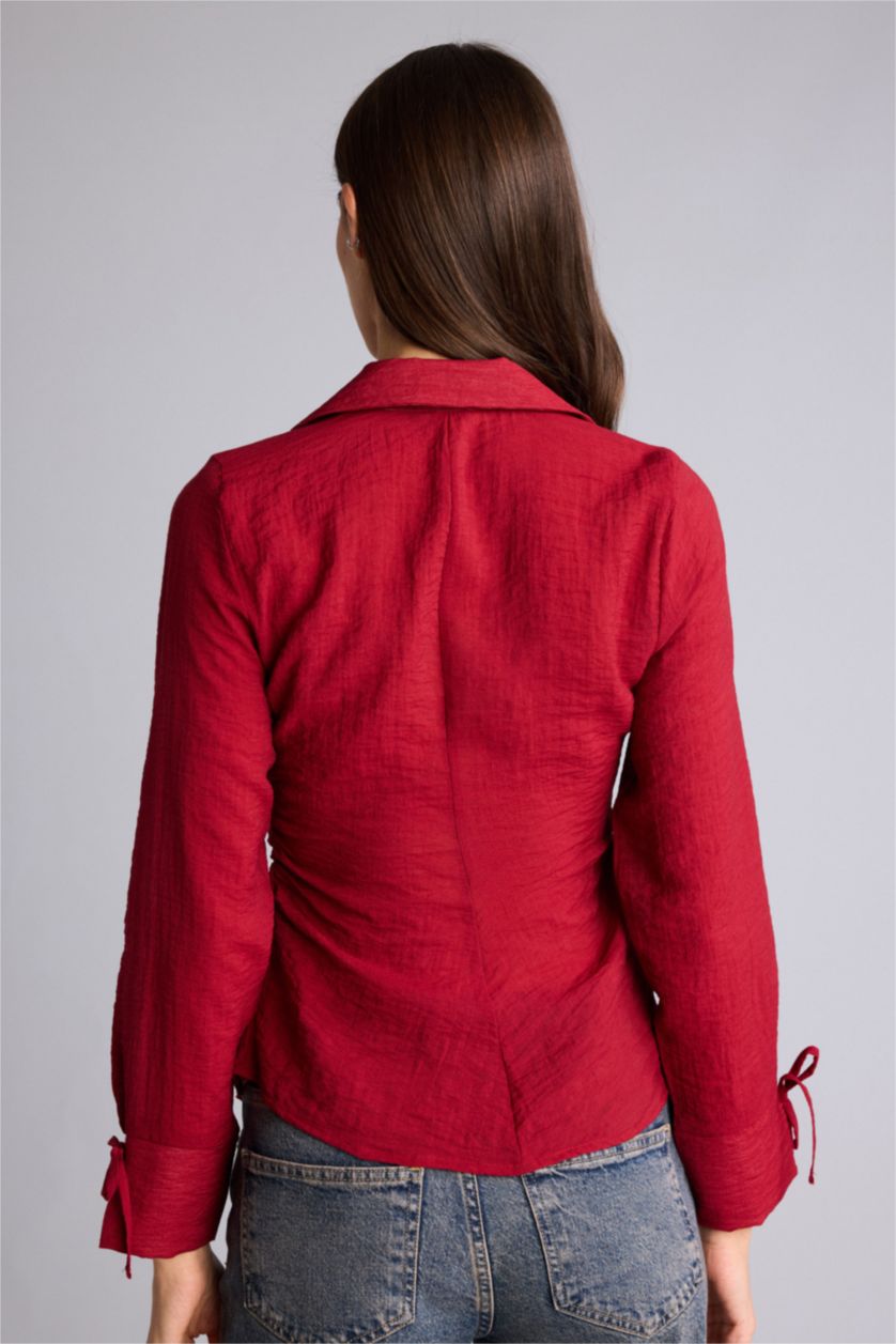 Kadın Bordo Fıtted Gömlek Yaka Modal Uzun Kollu Gömlek