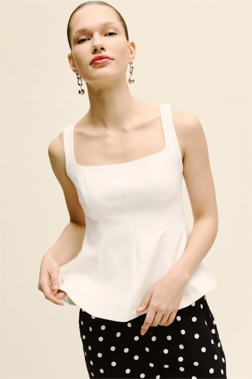 Женщины Бежевый Блузка без рукавов приталенного кроя на бретельках креп для женщин