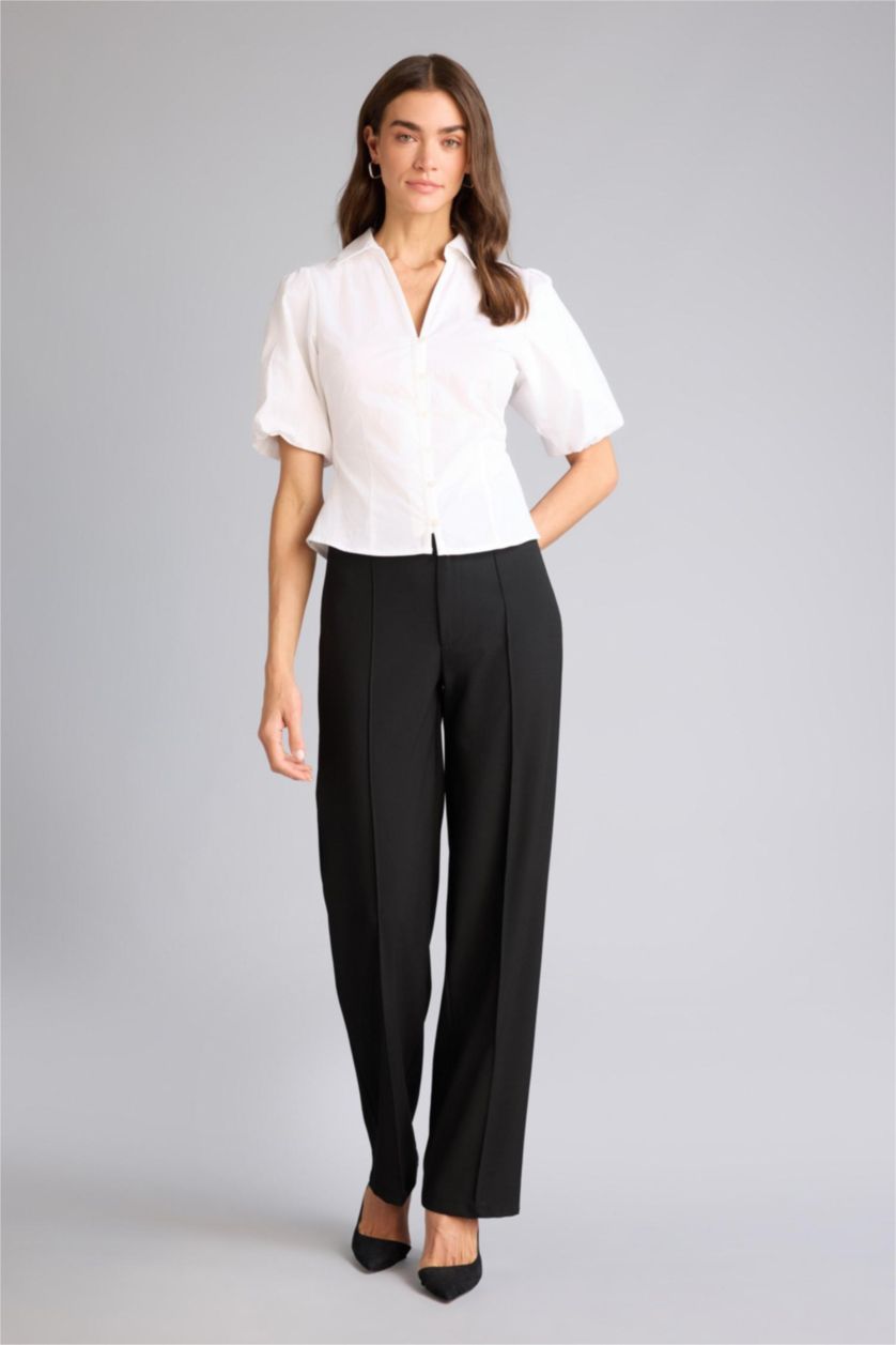 Kadın Beyaz Fıtted Poplin Kısa Kollu Gömlek