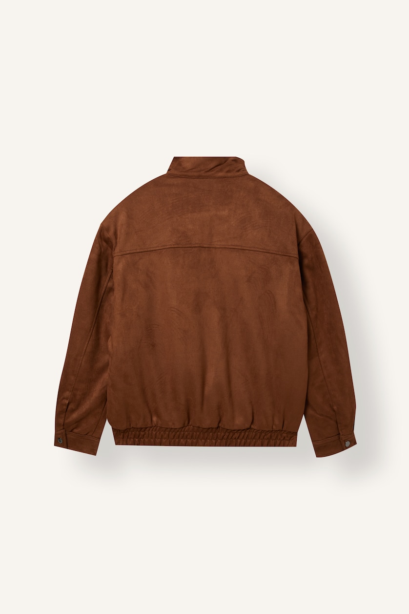 Men Cinnamon Regular Fit Suede Look Mock Neck Jacket
