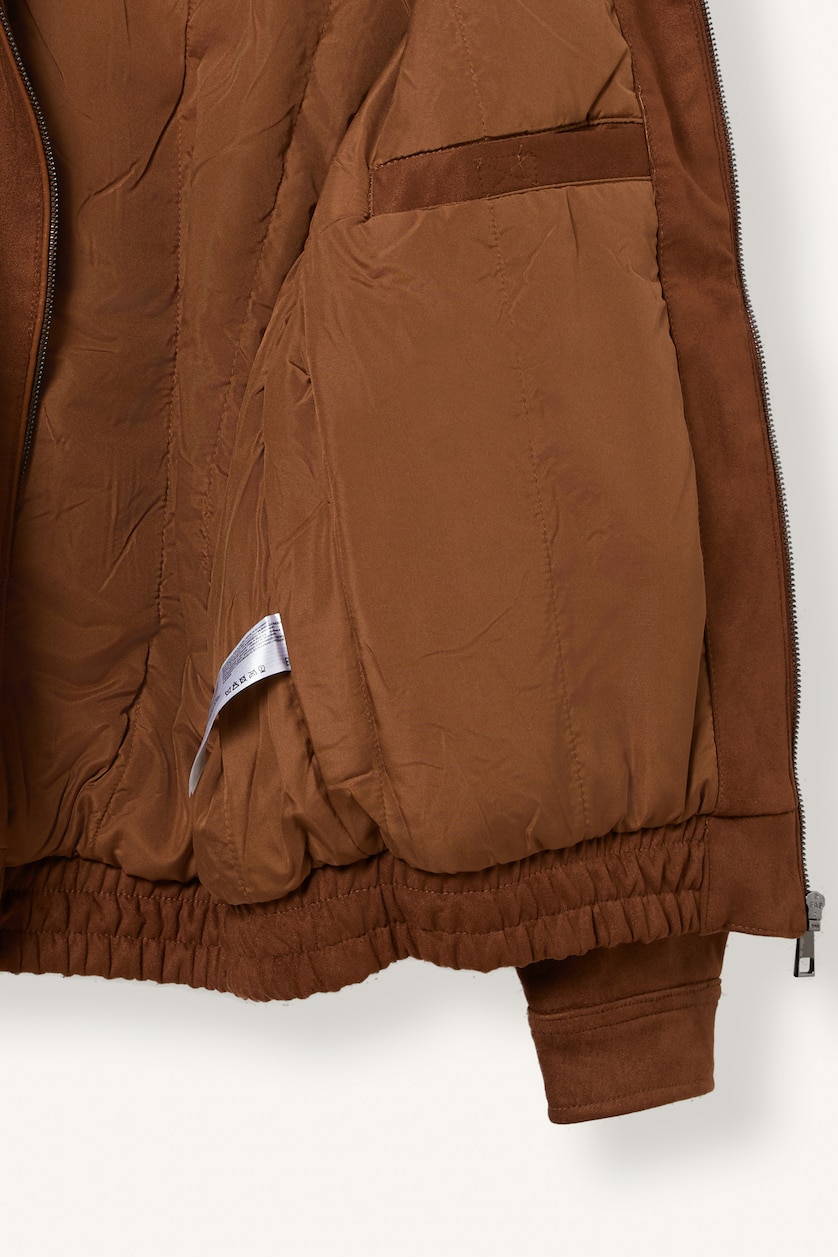 Men Cinnamon Regular Fit Suede Look Mock Neck Jacket