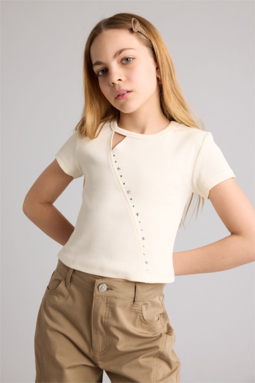 Kız Çocuk - Genç Kız Ekru Fitilli Kaşkorse Tişört Kız Çocuk