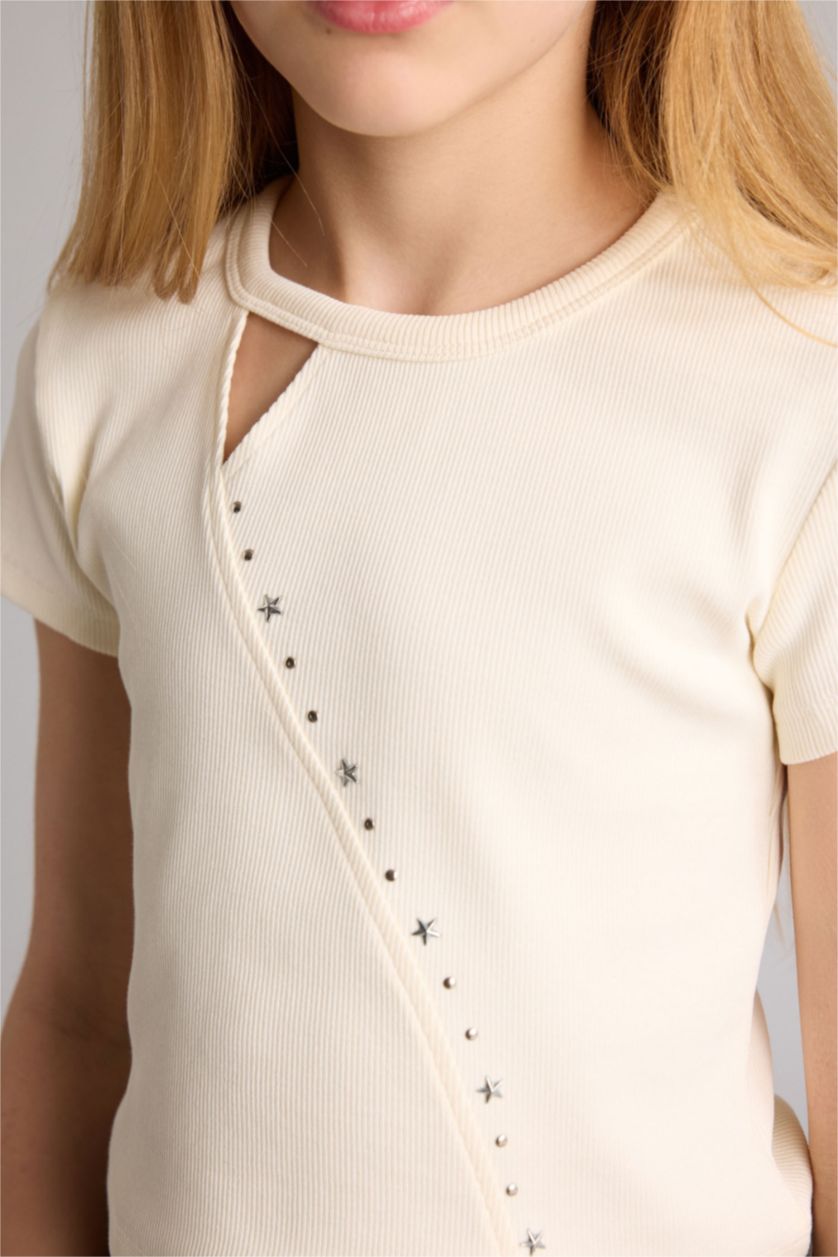 Kız Çocuk - Genç Kız Ekru Fitilli Kaşkorse Tişört Kız Çocuk