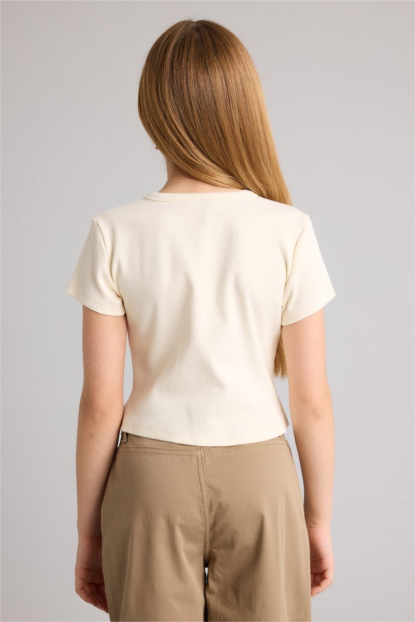 Kız Çocuk - Genç Kız Ekru Fitilli Kaşkorse Tişört Kız Çocuk