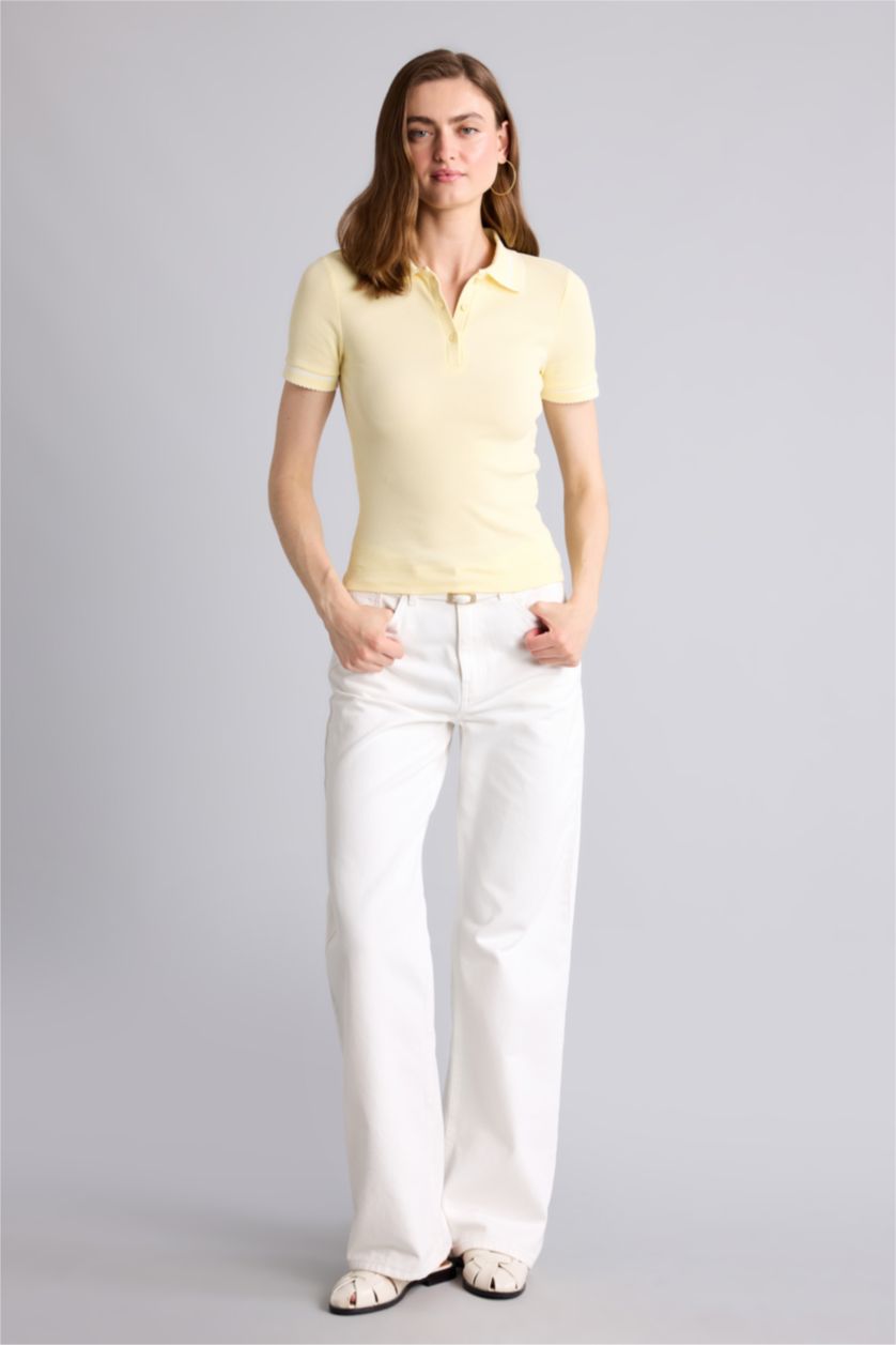 Kadın Açık Sarı Regular Fit Polo Tişört