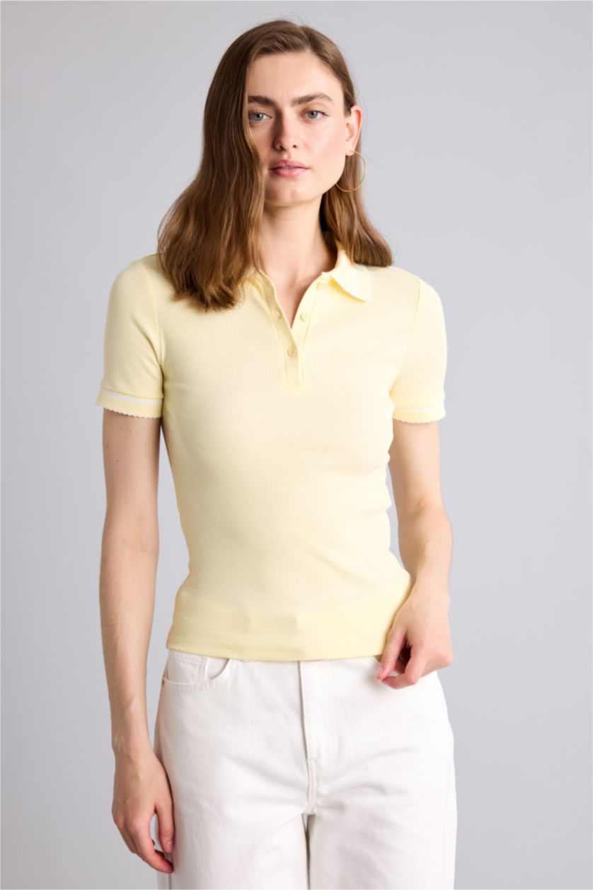 Kadın Açık Sarı Regular Fit Polo Tişört