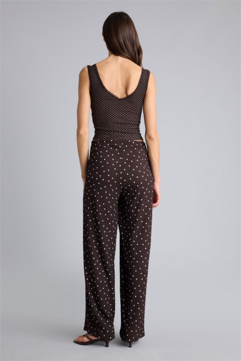 Kadın Kahve Wıde Leg Puantiye Bürümcük Pantolon