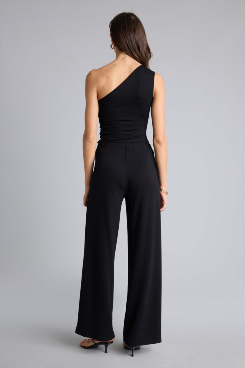 Kadın Siyah Wıde Leg Aksesuar Detaylı Pantolon