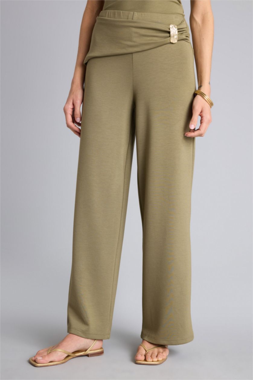 Kadın Açık Haki Wıde Leg Pantolon