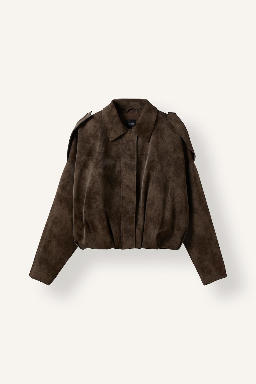 FEMME Marron Col Polo Coupe Ballon Veste en cuir