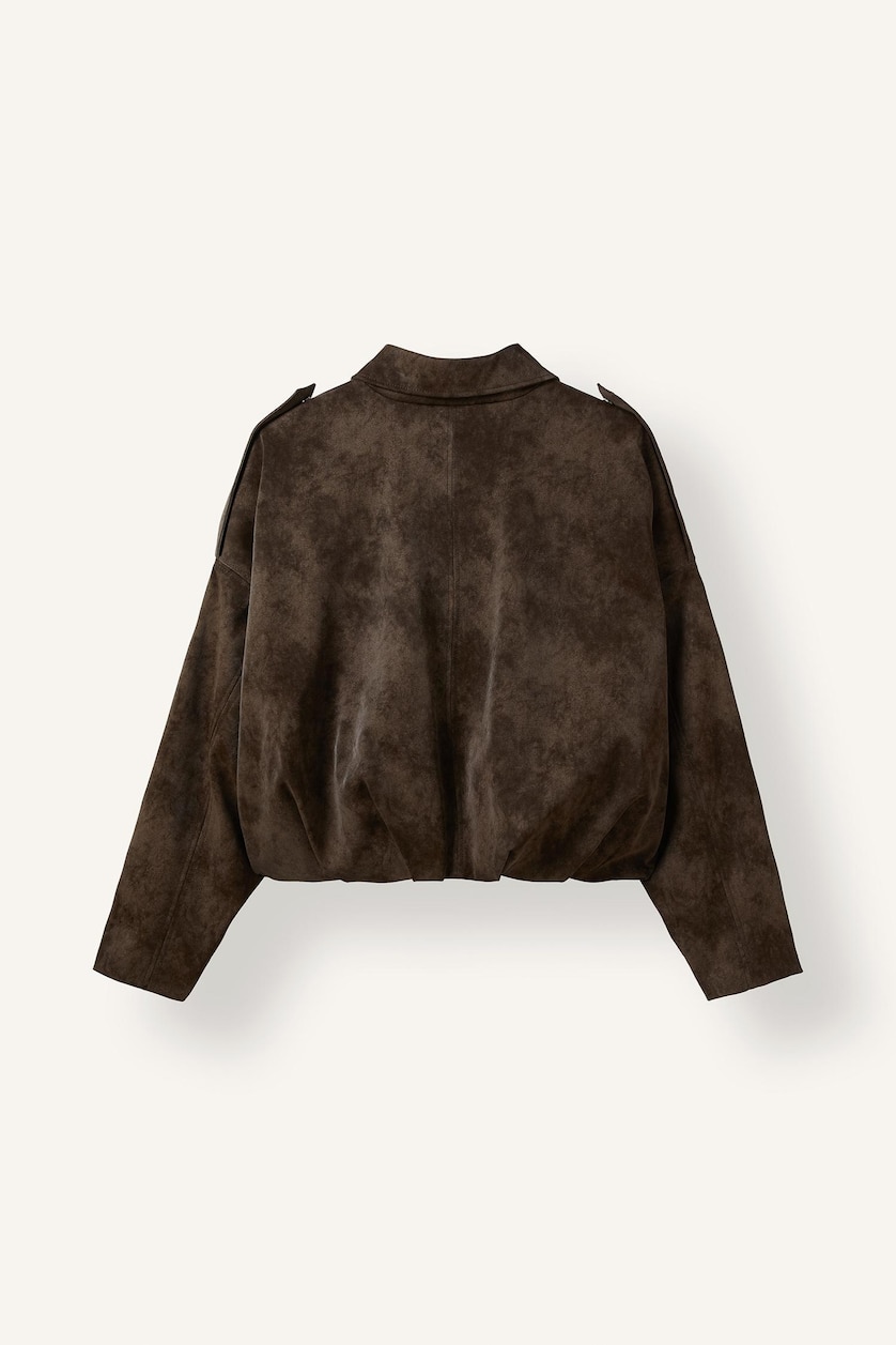 FEMME Marron Col Polo Coupe Ballon Veste en cuir