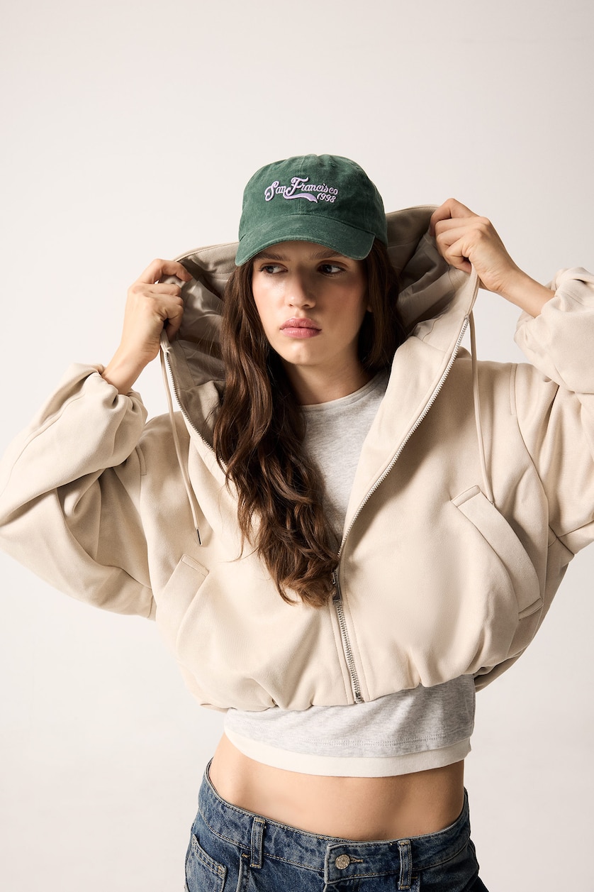 Woman Ecru Balloon Fit Warm Suede-Look Jacket