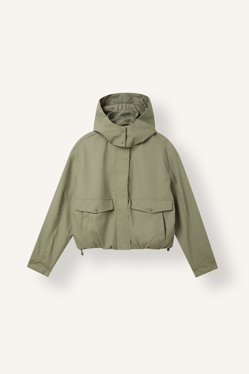 Women Khaki Regular Fit Waterproof Faux Leather Hooded Raincoat