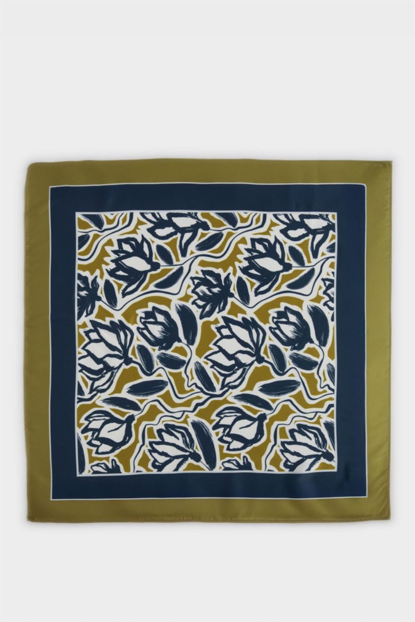 Kadın Yeşil Kadın Desenli Saten Fular