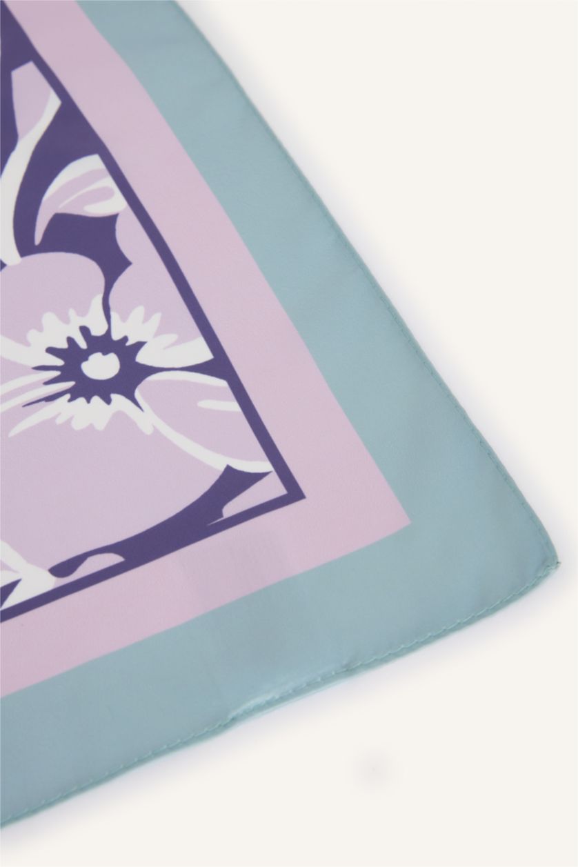 Kadın Lila Çiçek Desenli Saten Fular