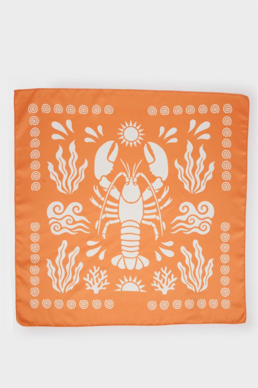 Women Orange Woman Printed Satin Scarf