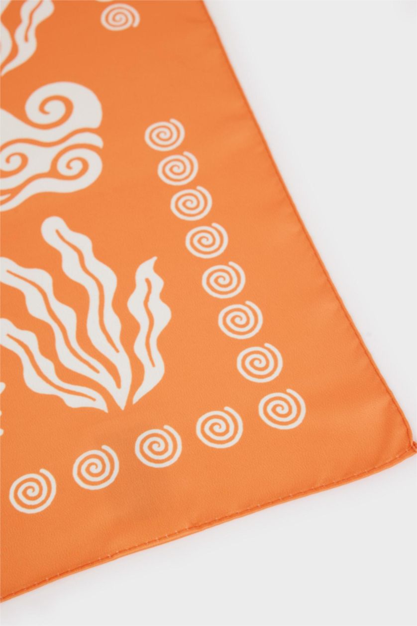 Women Orange Woman Printed Satin Scarf